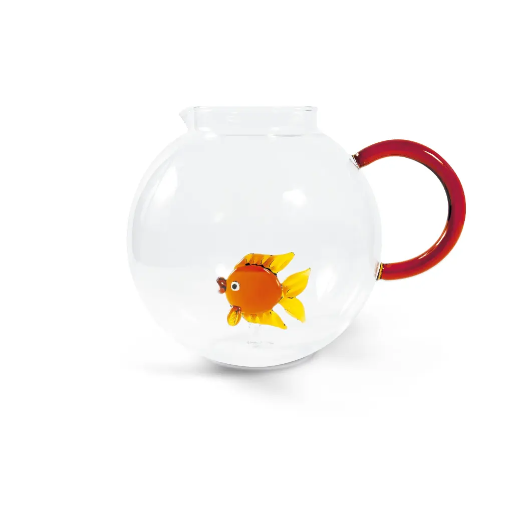 WD LIFESTYLE | PICHET EN VERRE BOROSILICATE HAND MADE DECORATION POISSON ROUGE CONTENANCE : 1,7 L - 22 x 17,5 x 18,5 CM
