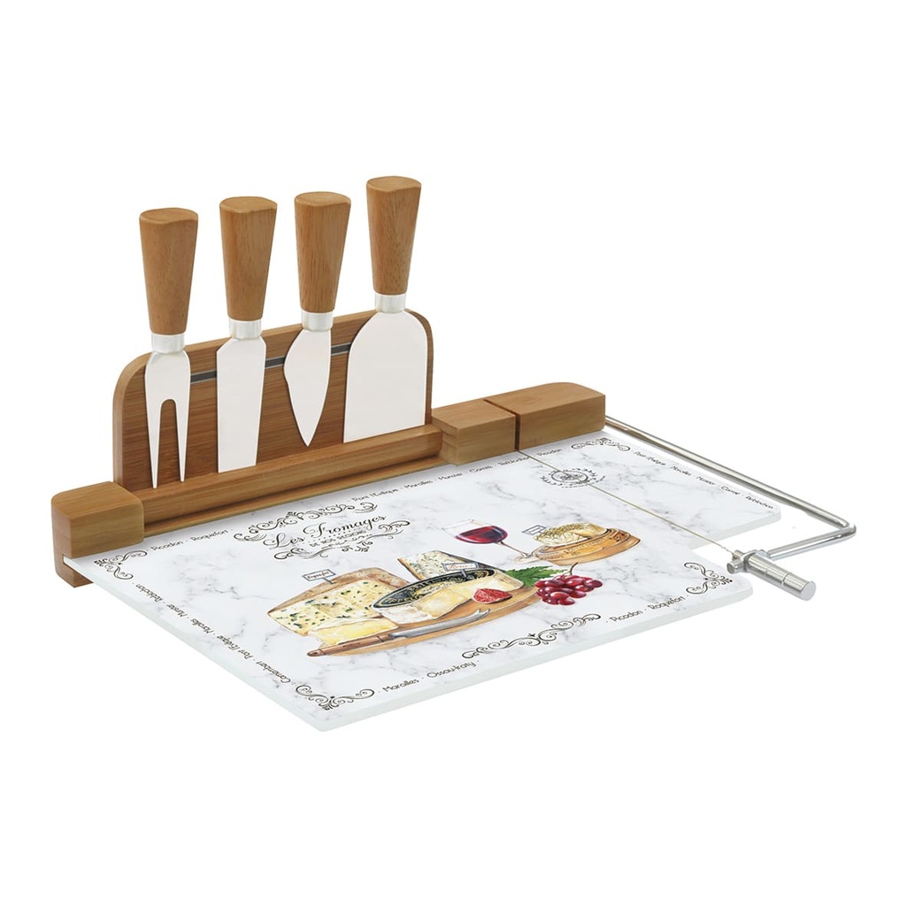 EASYLIFE - COFFRET PLATEAU A FROMAGE 31,5 X 20CM EN VERRE ET BAMBOU