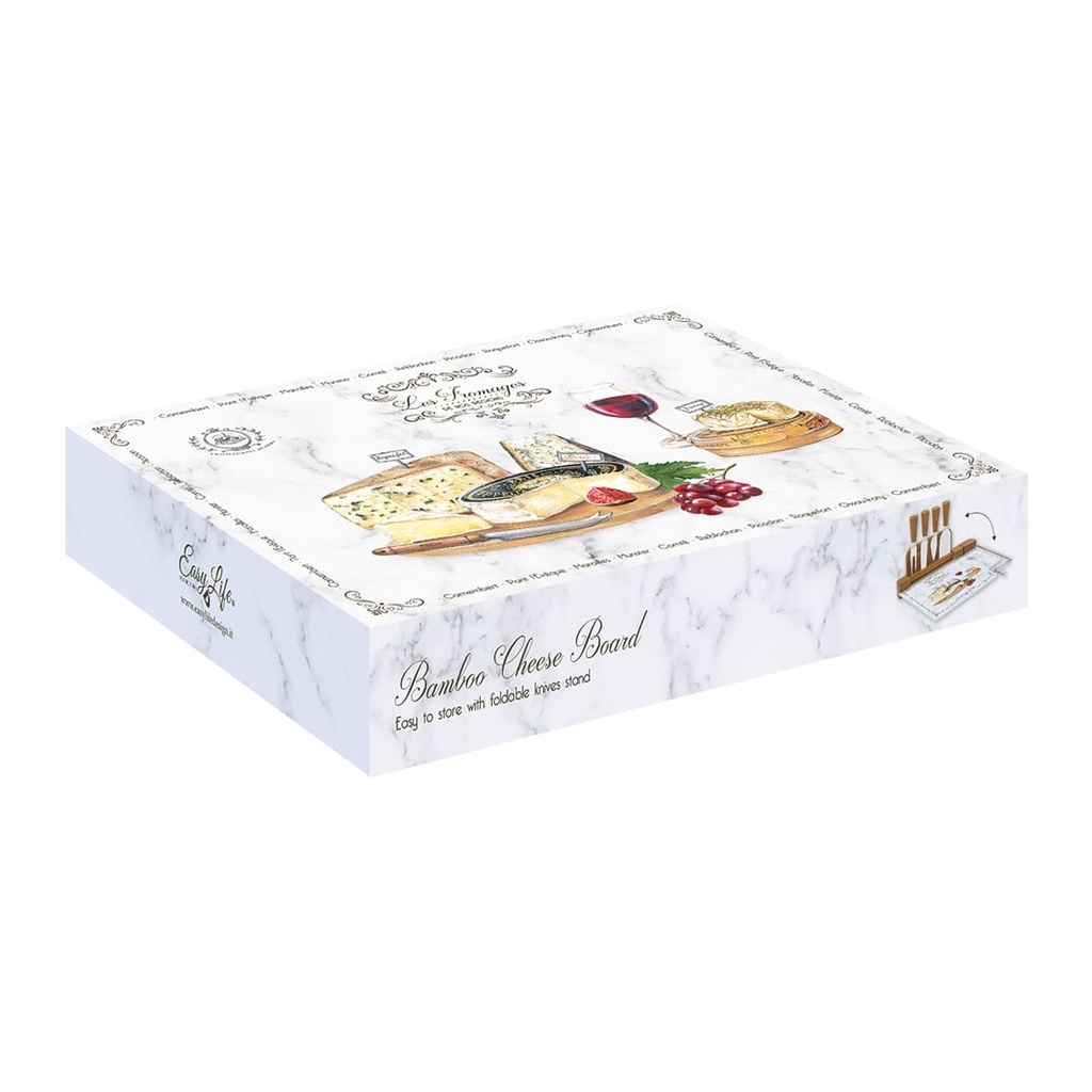 EASYLIFE - COFFRET PLATEAU A FROMAGE 31,5 X 20CM EN VERRE ET BAMBOU