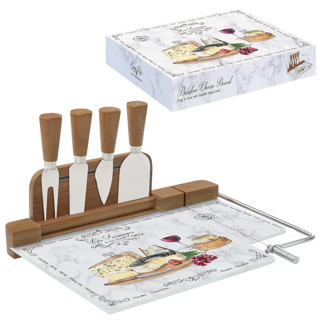 EASYLIFE - COFFRET PLATEAU A FROMAGE 31,5 X 20CM EN VERRE ET BAMBOU