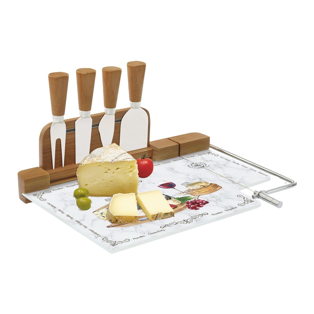 [R0810LESF] EASYLIFE | COFFRET PLATEAU A FROMAGE 31,5 X 20CM EN VERRE ET BAMBOU