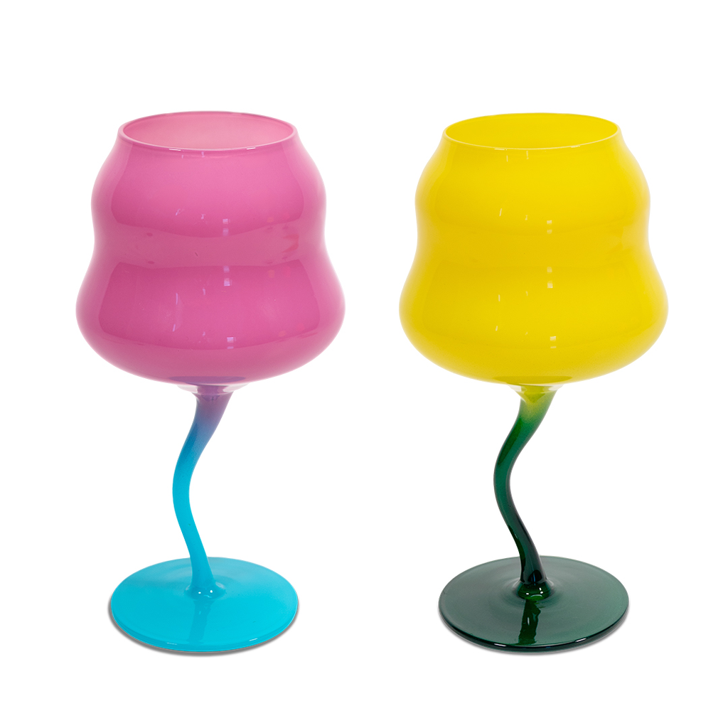 WD - SAMARCANDA - Set van 2 cocktailglazen. Kleuren Geel en Petroleum, Roze en Lichtblauw.