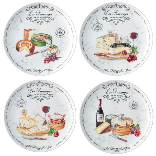 [464LESF] EASYLIFE | COFFRET 4 ASSIETES FROMAGE D19CM EN PORCELAINE
